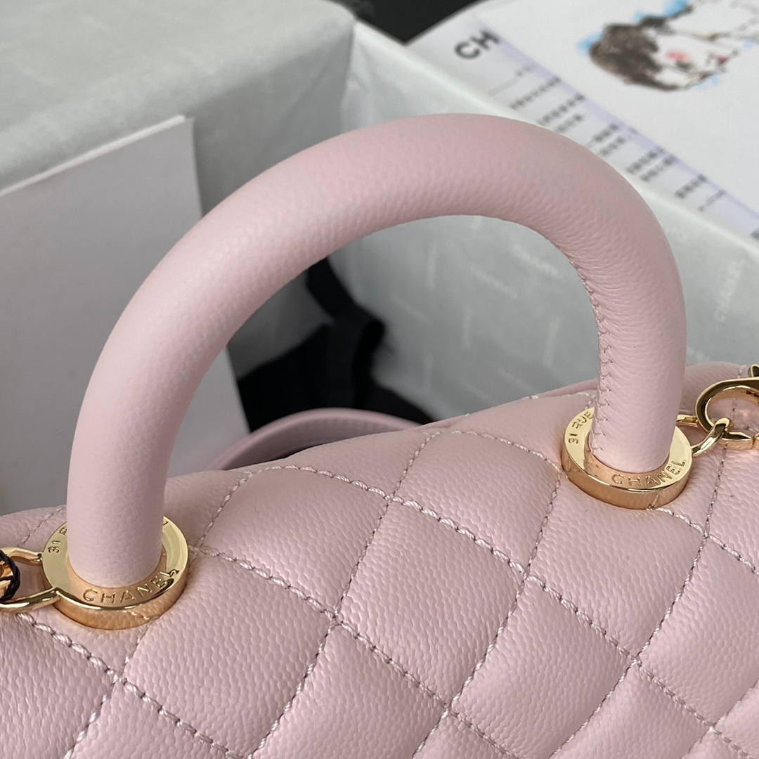 Coco Handle Mini Grained Calfskin Handbag With Top Handle AS2215 Pink